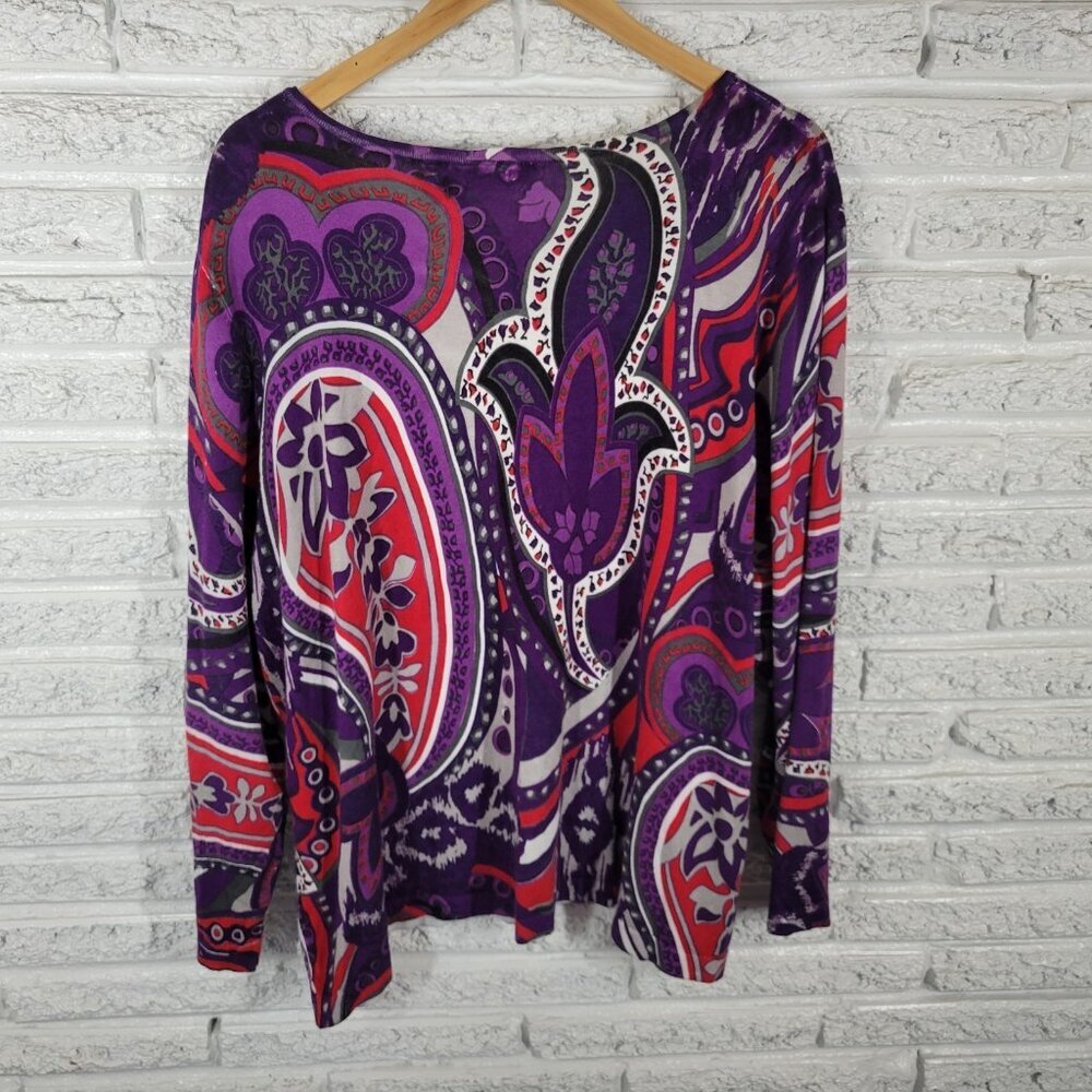 Liz & Me Women's 3X Plus Purple Red Knit Geometric Blouse Rhinestone GEO198E - Picture 5 of 8